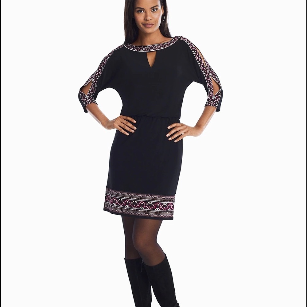 White House Black Market Slit Sleeve Embroidered Blouson Dress ✨ EUC ✨Size Large
